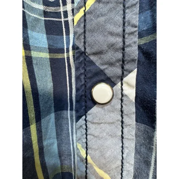 BKE Mens Athletic Fit Button-Up Shirt Sze L Navy/Yellow Plaid Casual Long Sleeve - Picture 7 of 10